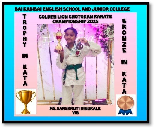 Ms. Sanskruti Hinukale achieved the Bronze medal and was awarded a trophy